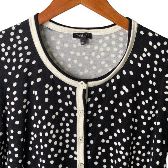 Talbots Polka Dot Button Down Cardigan Sweater 3/4 Sleeve Academia Office Soft - Picture 3 of 13